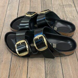 Birkenstock Arizona High Shine Big Buckle Sandal in High Shine Black